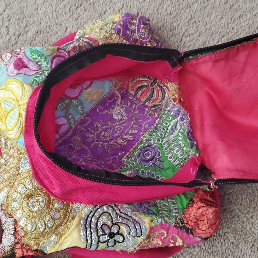 Colorful Embroidered Patchwork Backpack 13x17x7 Z… - image 8